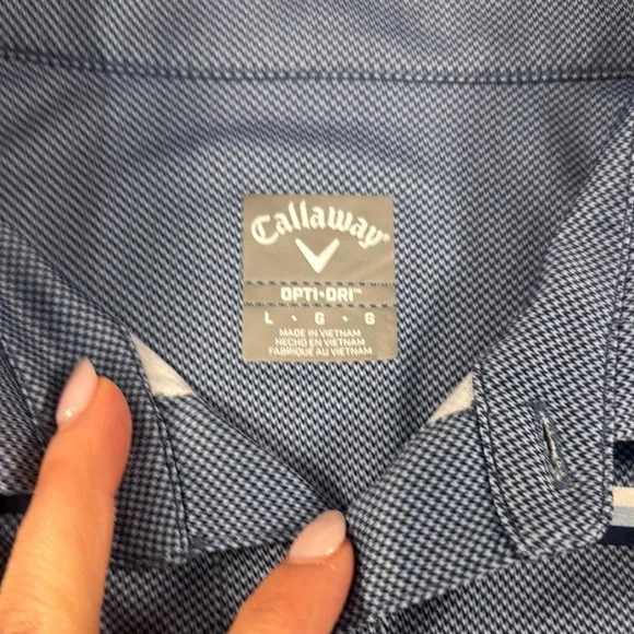 Callaway Men's Performance Color Block Blue Striped Golf Polo Shirt Opti Dri - Picture 6 of 9